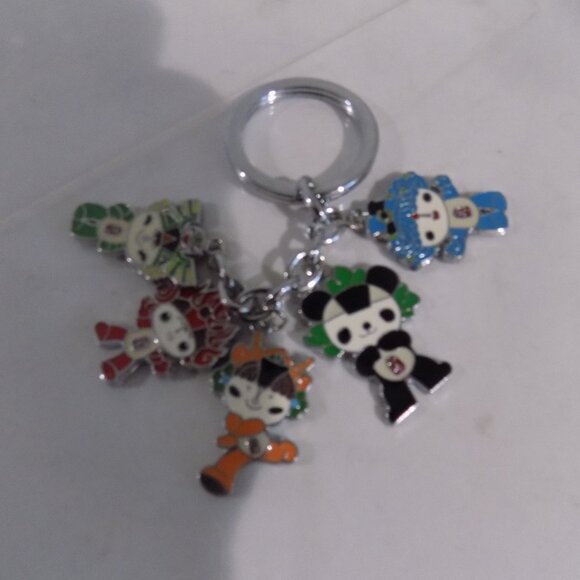 2008 Beijing Olympics Keychain With 5 Fuwa Mascot Charms New - Picture 2 of 8